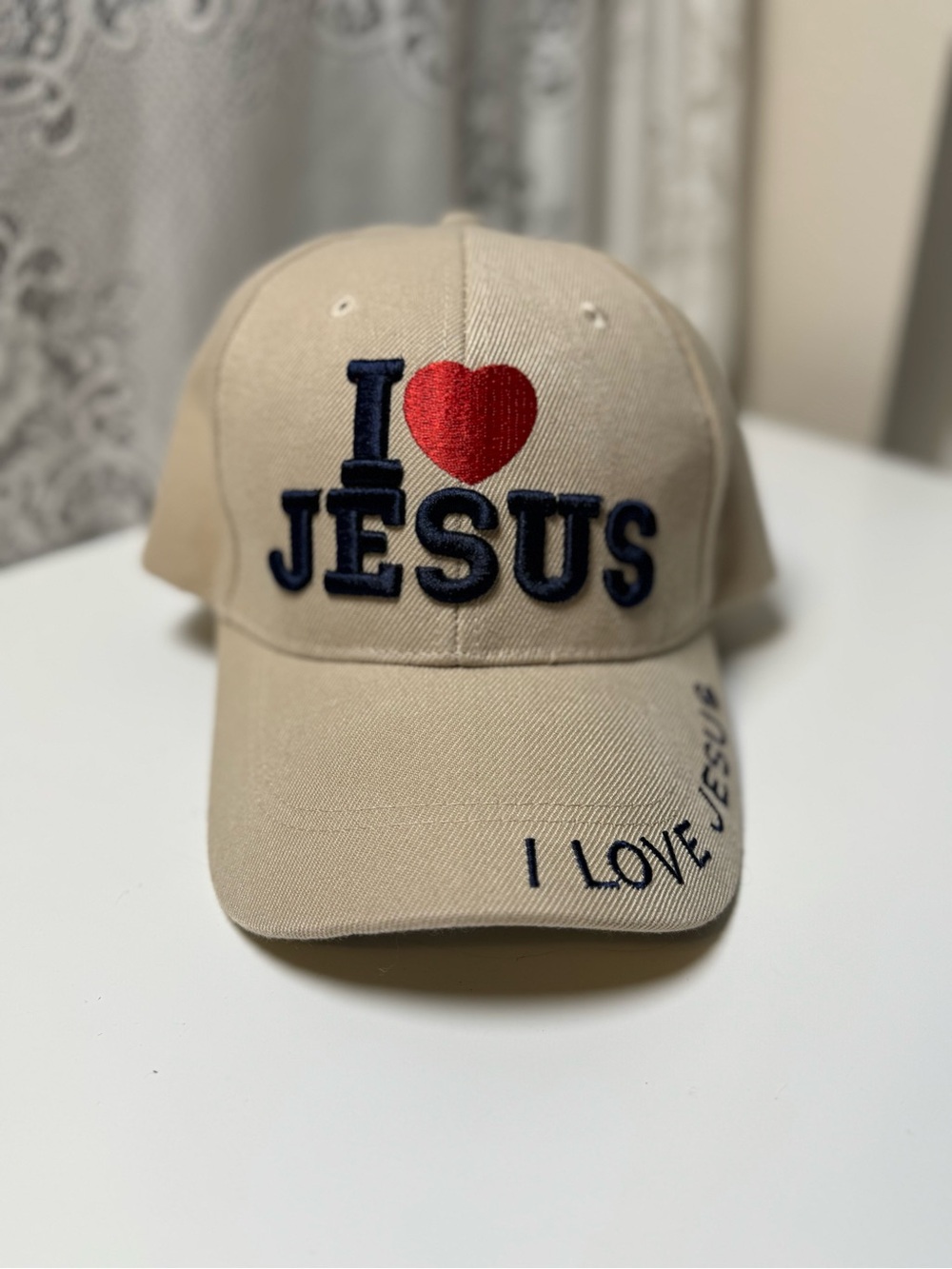 NWOT Unisex I Heart Jesus Embroidered Beige Dad Hat, Christian Statement Hat